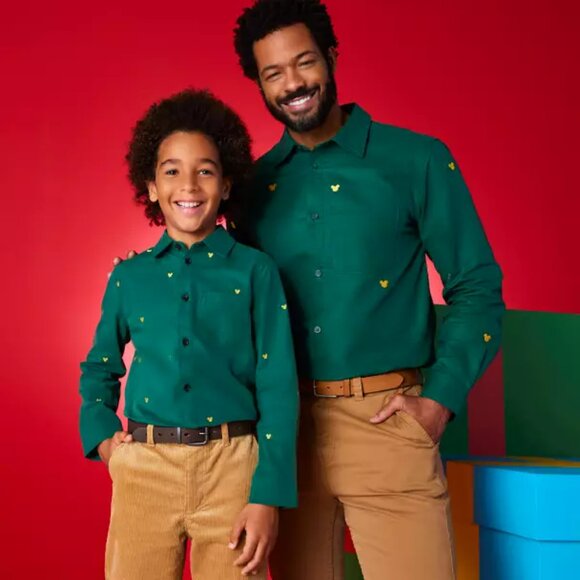 Embroidered Mickey Mouse Icon Holiday Long Sleeve Button Front Shirt for Boys 4 - Picture 12 of 13